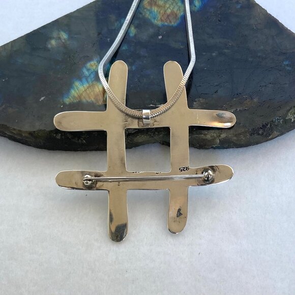 Sterling Silver 925 Large Hashtag Pound Symbol Brooch Pendant Necklace FLAW 17" - Picture 9 of 16